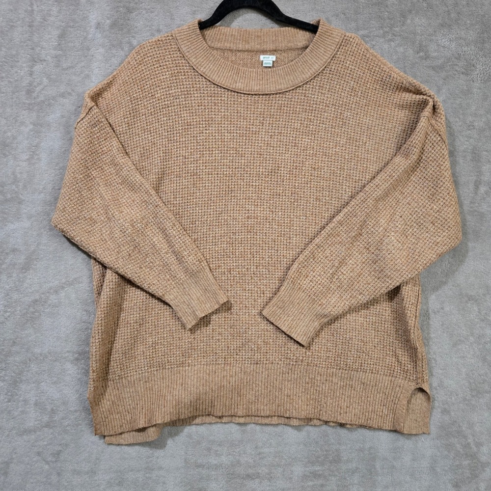 Aerie Waffle Knit Sweater Women Small Oversized Slouchy Drop Shoulder Earthy